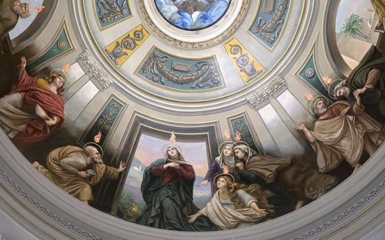 A painting on the ceiling of St. Catherine Church in Spring Lake, New Jersey, depicts the Holy Spirit descending upon the apostles. (CNS/Octavio Duran)