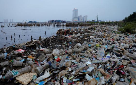 Rubbish, most of which is plastics, is seen along a shoreline in Jakarta, Indonesia, in this June 21, 2019, file photo. (CNS photo/Willy Kurniawan, Reuters)