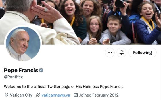 A screenshot of Pope Francis' @Pontifex Twitter account on April 21, 2023 with a grey "government or multilateral organization account" checkmark. (OSV News screenshot/Twitter)