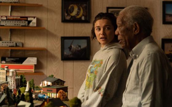 Allison (Florence Pugh) and Daniel (Morgan Freeman) build an unlikely friendship in MGM's "A Good Person." (MGM/Jeong Park)