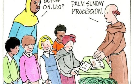 Brother Leo casts the Palm Sunday procession