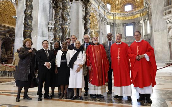 Boston Cardinal Sean O'Malley, president of the Pontifical Commission for the Protection of Minors, and other members of the commission are pictured before attending Mass in St. Peter's Basilica at the Vatican April 29, 2022. (CNS/Paul Haring)