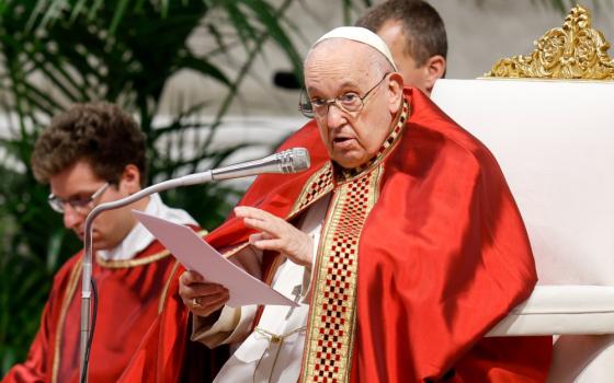 Pope Francis delivers his homily during his Pentecost Mass in St. Peter's Basilica at the Vatican May 28, 2023. Pope Francis called on Catholics to invoke daily the Spirit who gives "harmony to the world" and "directs the course of time and renews the face of the earth." (CNS photo/Lola Gomez)