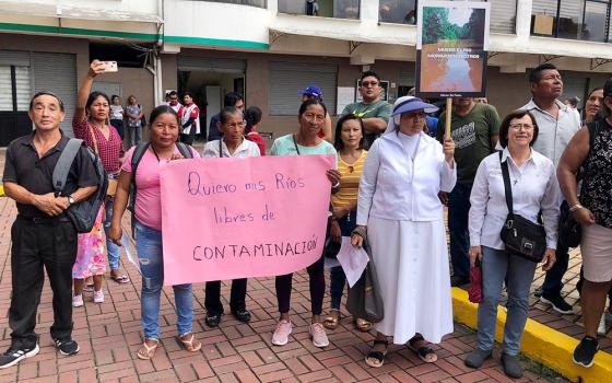 In March in Puerto Francisco de Orellana, Ecuador, activists protest mining and oil exploitation in the rainforest. (Courtesy of Aguarico Vicariate)