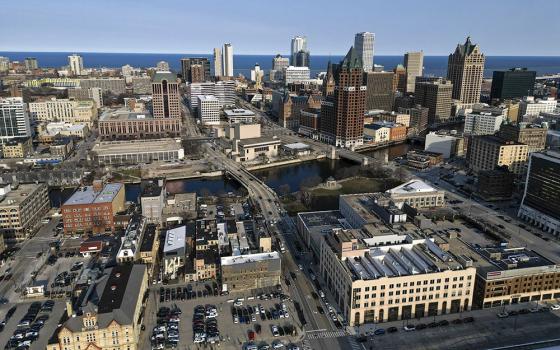 The Milwaukee city skyline is seen on April 7. Republicans will hold their national convention in Milwaukee in 2024. (AP/Morry Gash, File)