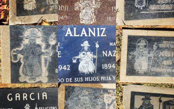 This is a collection of tombstones at Calvary Cemetery in East Los Angeles that date from the 1940s — proof of how beloved Santo Niño de Atocha was even back then. (Courtesy of Gustavo Arellano)