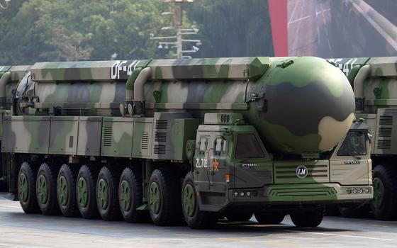 A Dongfeng-41 intercontinental strategic nuclear missiles group formation is seen Oct. 1, 2019, in Beijing. (CNS/Reuters/Weng Qiyu)