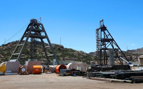The Resolution Copper Mining area shaft #9, right, and shaft #10, left, lie idle in Superior, Ariz., on Monday, June 15, 2015.