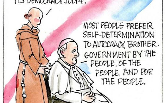 Francis, the comic strip: As America celebrates its democracy, Francis prays for a more open, listening church.