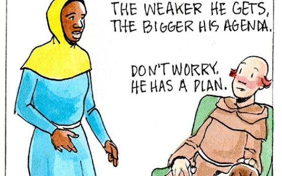Francis, the comic strip: No more heavy lifting for Pope Francis. But don't worry, he has a plan!