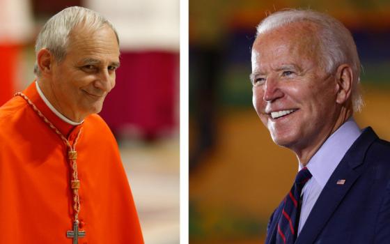 A picture of an older white man wearing a red cape is next to a picture of President Joe Biden, an older white man wearing a suit