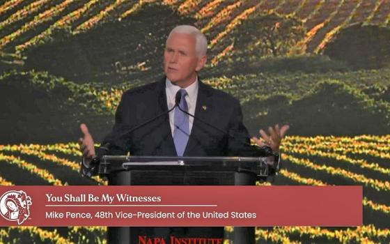 Former Vice President Mike Pence addresses the Napa Institute conference July 27 in Napa, California. (NCR screenshot)