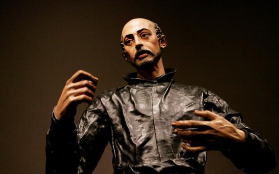 The upper portion of the sculpture Saint Ignatius Loyola, by Juan Martínez Montañés and Francisco Pacheco, is seen in the exhibit "The Sacred Made Real" at the National Gallery of Art in Washington Feb. 24, 2010. St. Ignatius of Loyola, whose feast day is July 31, taught that God is present in all things. (CNS/Nancy Wiechec)