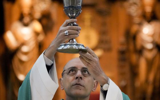 Monsignor Victor Manuel Fernandez, archbishop of La Plata, officiates a Mass at the Cathedral July 9 in La Plata, Argentina. Fernandez was appointed by Pope Francis to head the Holy See's Dicastery for the Doctrine of the Faith at the Vatican. (AP photo/Natacha Pisarenko)