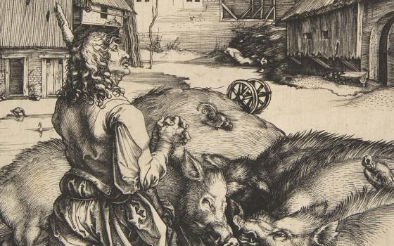 Detail from "The Prodigal Son Among the Pigs" (1496) by Albrecht Dürer (Metropolitan Museum of Art)
