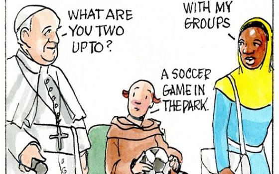 Francis, the comic strip: Francis has synod meetings, and there are many hard questions.