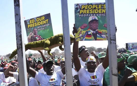 Supporters of Zimbabwean President Emmerson Mnangagwa are seen at a campaign rally in Harare Aug. 9. (AP/Tsvangirayi Mukwazhi)