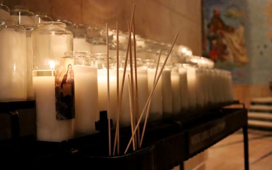 Votive candles are seen in the Basilica of the National Shrine of the Immaculate Conception in Washington, D.C. (NCR photo/Teresa Malcolm)