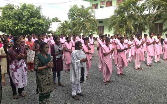 The students of the Sree Jeevan Jyothi Vocational Junior College attend the morning assembly. (GSR photo/Thomas Scaria)