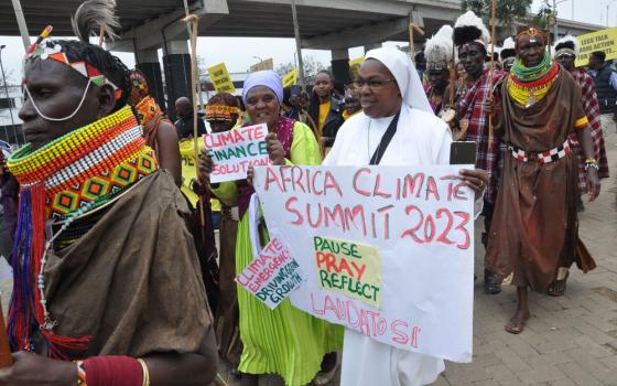 People from a variety of faiths and groups march through Nairobi, Kenya, before the Africa Climate Summit, Sept. 4, 2023. (RNS photo/Fredrick Nzwili)