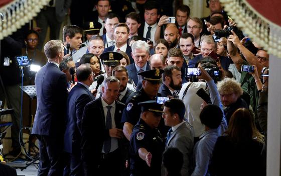 Former House Speaker Kevin McCarthy, R-California, walks back to the speaker's office after he was ousted from the position by a 216-to-210 vote of the House of Representatives at the U.S. Capitol in Washington Oct. 3. (OSV News/Reuters/Jonathan Ernst)