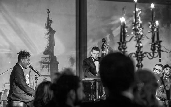 Jon Batiste performs at the State Dinner in honor of President Emmanuel Macron of France and Brigitte Macron on Dec. 1, 2022, on the South Lawn of the White House. (Official White House Photo/Cameron Smith)