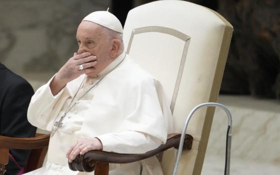 Pope Francis attends the weekly general audience at the Vatican, Wednesday, Nov. 29, 2023. (AP Photo/Gregorio Borgia)