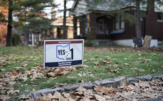 A sign supporting Issue 1 sits in a residential yard on Election Day, Nov. 7, in Cincinnati. Issue 1 declares an individual's right to "make and carry out one's own reproductive decisions," including birth control, fertility treatments, miscarriage and abortion. Ohio voted in favor of Issue 1. (AP photo/Joshua A. Bickel)