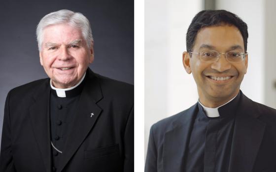 A photo of a white older man in a clerical collar is next to a photo of a brown man wearing glasses in a clerical collar