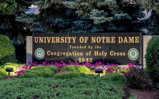 A 2017 photo shows the sign at the Douglas Road entrance to the University of Notre Dame in Indiana. (OSV News/University of Notre Dame/Matt Cashore)