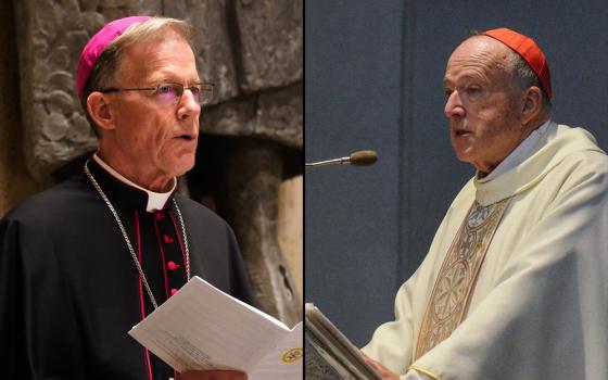 Left: Archbishop John Wester of Santa Fe, New Mexico (CNS/Gregory A. Shemitz); right: Cardinal Robert McElroy of San Diego (CNS/Chris Warde-Jones)
