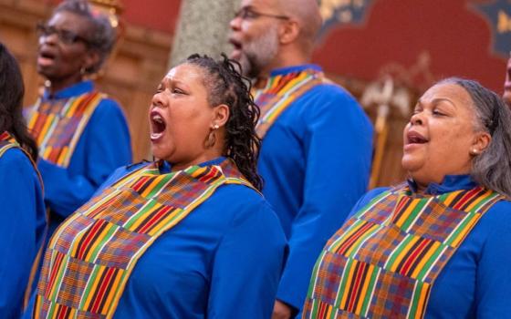 Members of the gospel choir of Holy Comforter-St. Cyprian Parish sing during the Feb. 5, 2023, Mass for Black History Month at Holy Comforter-St. Cyprian Church in Washington. 