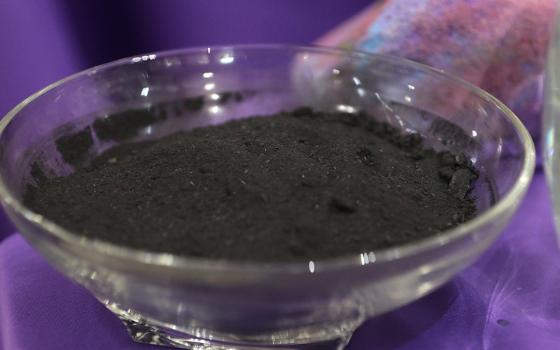 Ashes are pictured in a display on the altar during Lent at Jesus the Good Shepherd Church April 7, 2022, in Dunkirk, Maryland. Ash Wednesday, Feb, 14, 2024, marks the beginning of the 40-day penitential season of Lent. (OSV News/CNS file, Bob Roller)