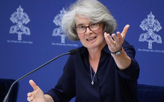 Xavière Missionary Sister Nathalie Becquart, undersecretary of the synod, responds to a question during a news conference at the Vatican Sept. 8, 2023. (CNS/Justin McLellan)