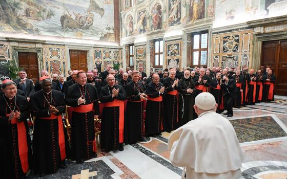 Pope Francis meets with members of the Dicastery for Divine Worship and the Discipline of the Sacraments at the Vatican Feb. 8, 2024, during their plenary meeting. (CNS/Vatican Media)