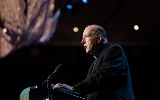 Cardinal Robert McElroy of San Diego speaks about his experience as a delegate to the Synod on Synodality in October 2023 at the Vatican during a talk Feb. 16, 2024, at the Los Angeles Religious Education Congress in Anaheim. (OSV News/Courtesy of Archdiocese of LA Digital Team)