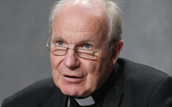 Cardinal Christoph Schönborn of Vienna speaks at a news conference following a session of the Synod of Bishops for the Amazon at the Vatican in this Oct. 21, 2019, file photo. In an interview Feb. 19, 2024, Schönborn warned of schism as German bishops planned to keep their reform course despite a letter from the Vatican halting their vote on statutes of a Synodal Committee. (CNS/Paul Haring)