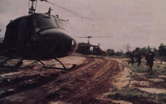 Helicopters land men of the 2nd Battalion, 27th Infantry, 25th Infantry Division, for a long range reconnaissance patrol in Vietnam Aug. 18, 1970. (Wikimedia Commons/NARA/SP4 Sal Mancusi)