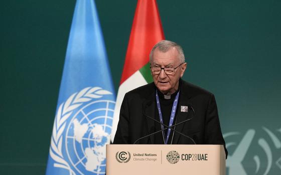 Vatican secretary of state, Cardinal Pietro Parolin, speaks during a plenary session at the COP28 U.N. Climate Summit Dec. 2, 2023, in Dubai, United Arab Emirates. Israel has formally complained after the Vatican No. 2 spoke of the “carnage” in Gaza and what he termed a disproportionate Israeli military operation following the Oct. 7 Hamas attacks. (AP/Rafiq Maqbool, File)