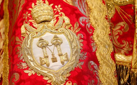 A detail of vestments decorating a statue of St. Peter, as is customary on the saint's feast day, is seen during a Mass for the feast of Sts. Peter and Paul celebrated by Pope Francis in St. Peter's Basilica at the Vatican June 29, 2023. (CNS/Lola Gomez)