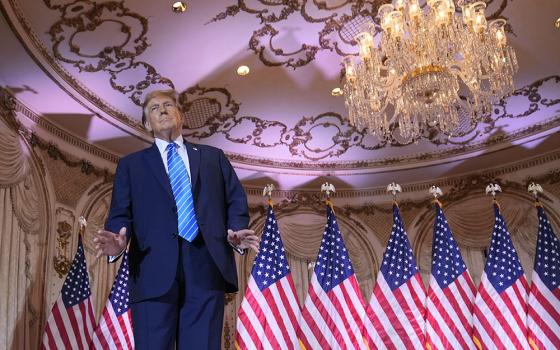 Republican presidential candidate former President Donald Trump arrives to speak at a Super Tuesday election night party March 5 at Mar-a-Lago in Palm Beach, Florida. (AP/Evan Vucci)