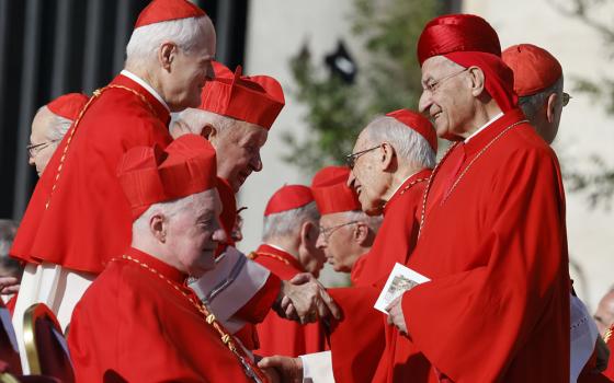 Cardinals interact during a consistory at St. Peter's Square at the Vatican on Sept. 30, 2023. (AP/Riccardo De Luca)