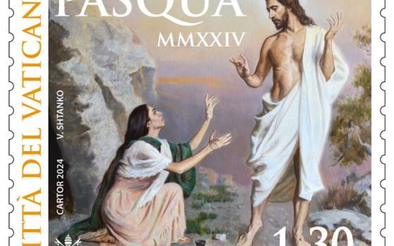 The Vatican's 2024 Easter stamp features a painting depicting the Risen Lord appearing to Mary Magdalene outside the tomb.