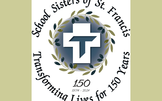 The logo developed for the School Sisters of St. Francis' 150th anniversary. According to the congregation, the logo "incorporates the Franciscan Tau cross encircled by olive branches, which exemplify the Franciscan charism of peace emanating throughout all creation." (Courtesy of Jane Marie Bradish)