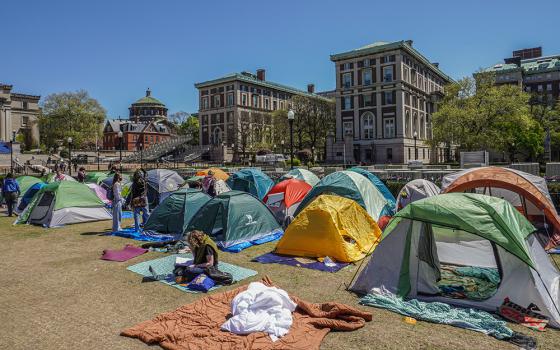 Columbia University students are seen in the pro-Palestinian encampment in the Morningside Heights campus in New York City on April 26. (NCR photo/Camillo Barone)