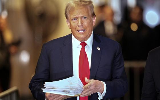 Republican presidential candidate and former U.S. President Donald Trump leaves Manhattan Supreme Court in New York City April 23, the sixth day of the hush money trial against him. (OSV News/Curtis Means, Pool via Reuters)