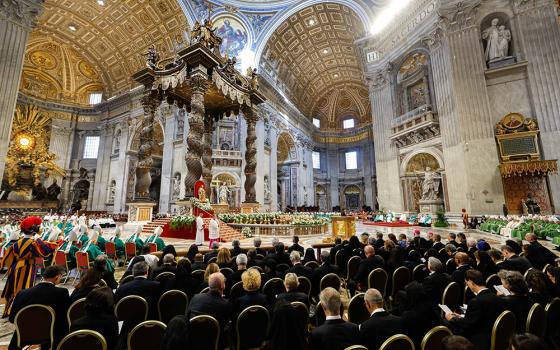 Pope Francis presides over Mass Oct. 29, 2023, marking the end of the first session of the assembly of the Synod of Bishops on synodality in St. Peter's Basilica at the Vatican. (CNS/Lola Gomez)