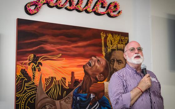 Jesuit Fr. Greg Boyle speaks at an event at Homeboy Industries. (Courtesy of Paul Steinbroner)