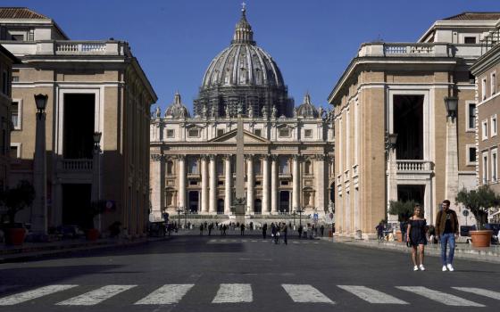 St. Peter's Basilica pictured through colonnade. 