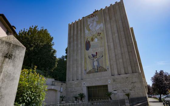 Mosaics seen on building tower
